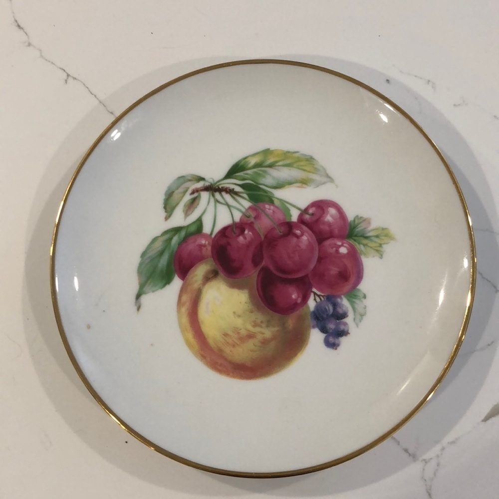 West Germany Fruit Red Cherries Peach Purple Grapes Leaves White Salad Plate VTG
